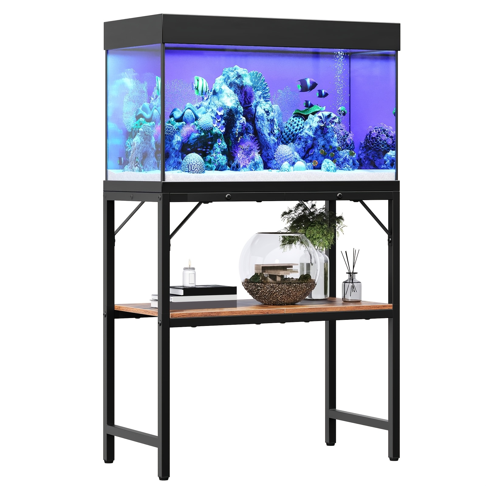 Image of 20 Gallon Fish Tank Stand, Aquarium Stand With 2-tier Storage Shelf, Heavy Duty Breeding Turtle Tank Stand, Suitable For Turtle Tank, Reptile Terrarium, Home, Office, Black