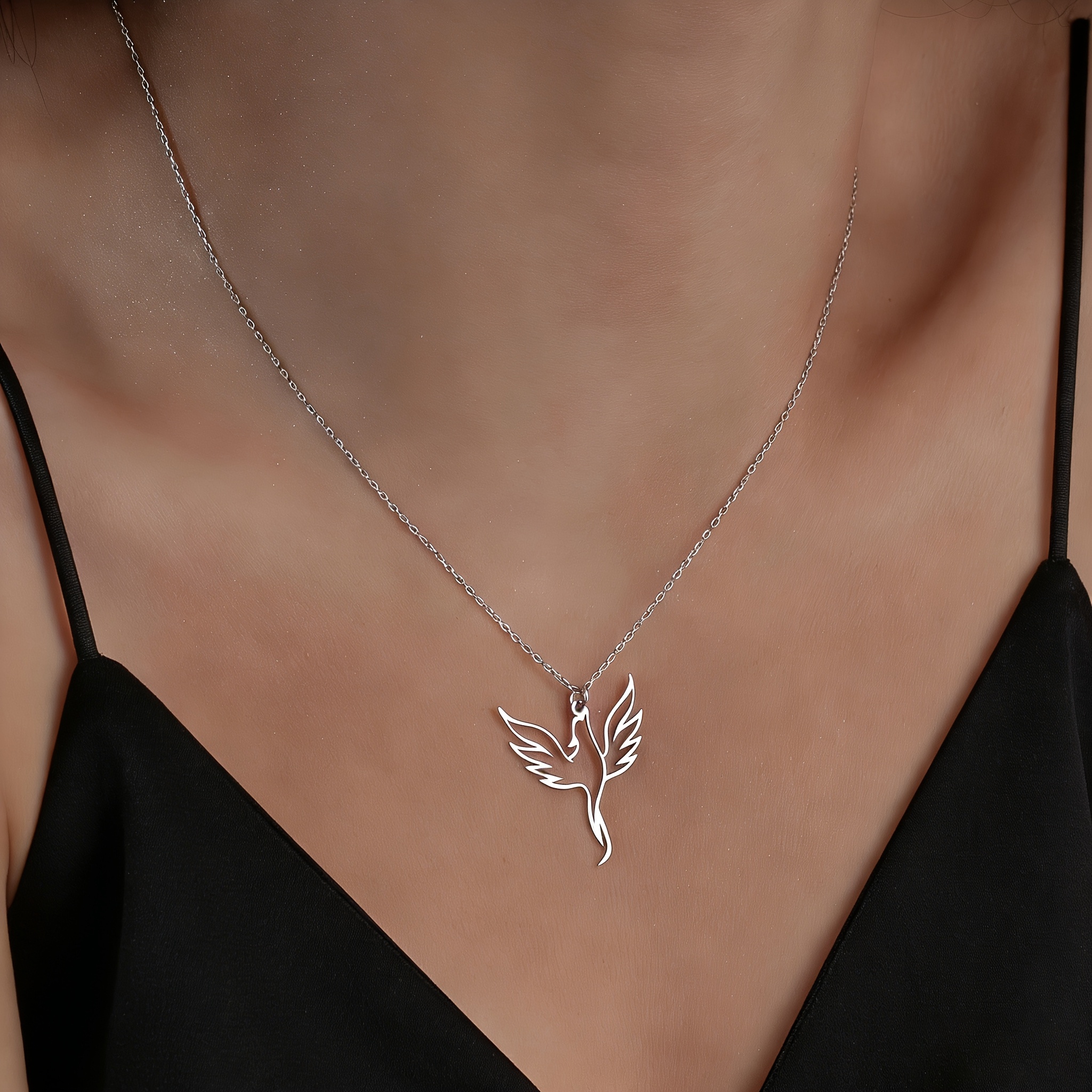 TEMU Collana con pendente 1 pz Fenice Uccello di Fuoco traforata, elegante e squisita, adatta per l'uso da donna