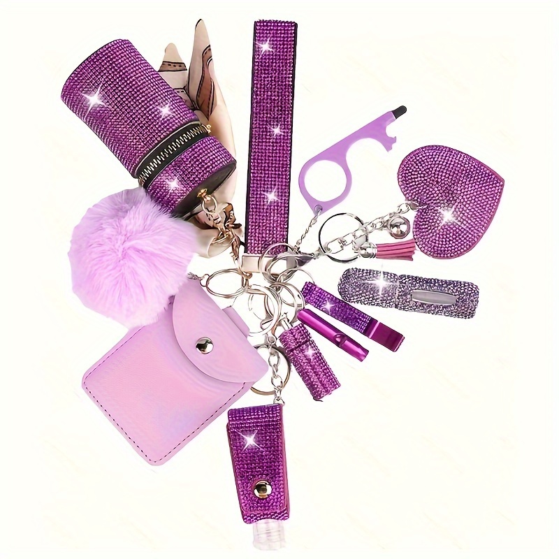11pcs ladies keychain set with   multifunctional keyring card holder storage bag medication bottle whistle perfume bottle classic quote metal keychain with     round   whistle included