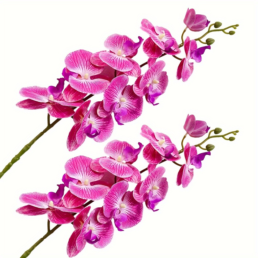 2 Pezzi Di Fiori Artificiali Di Orchidea, 9 Grandi Teste Di Vera Orchidea  Phalaenopsis A Contatto Reale, Stelo Di Fiore Artificiale Alto 36'', Rami Di