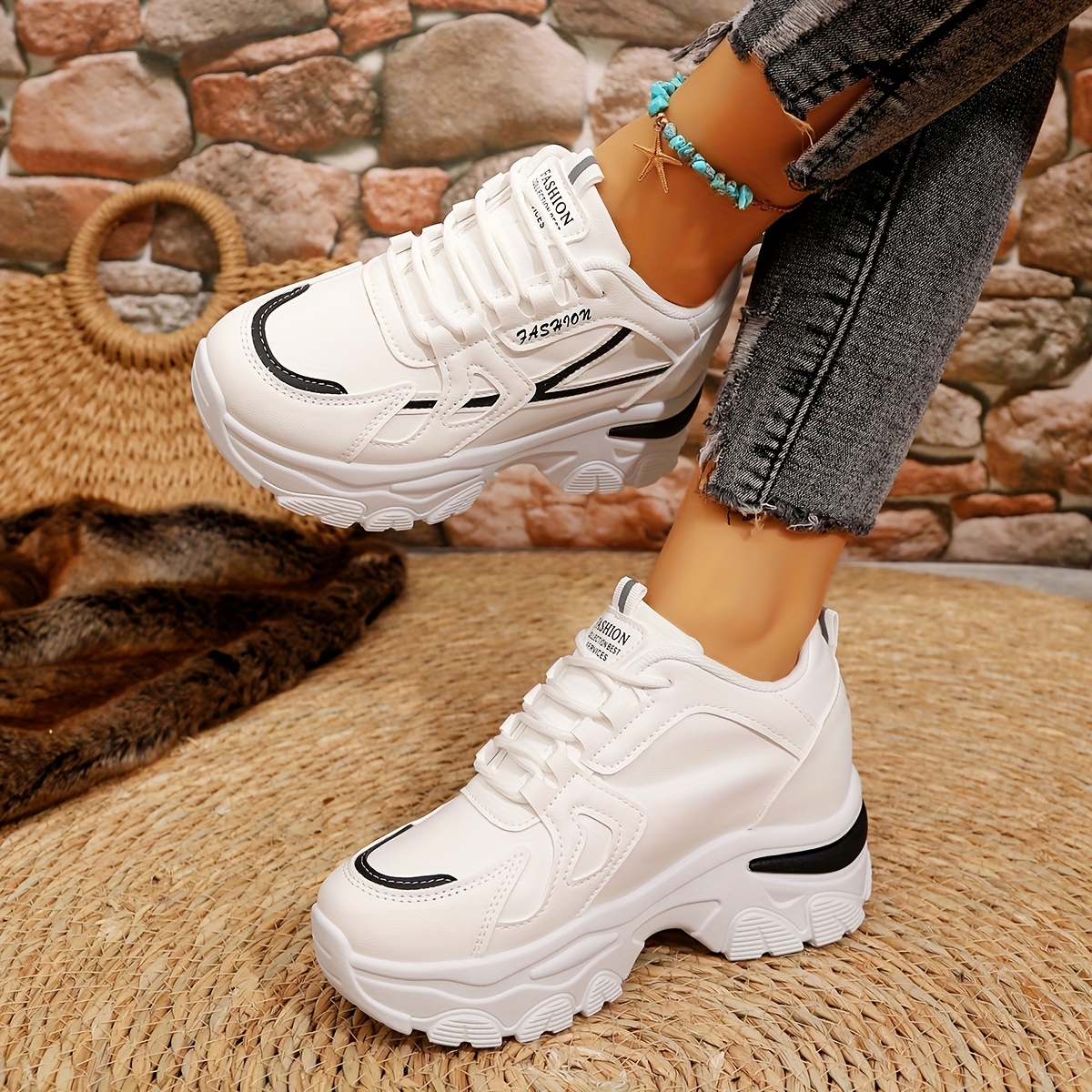 womens fashion korean style casual thick sole sneakers lace Temu