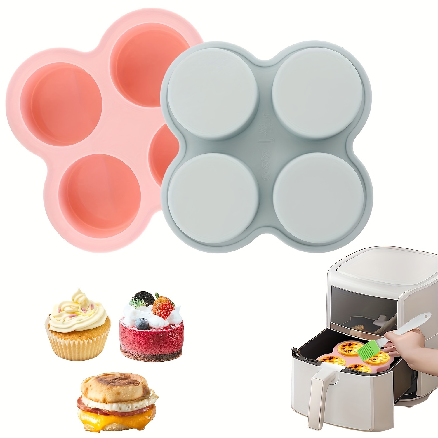 

Silicone Air Fryer Mold - , Reusable For Eggs & Cupcakes, & Microwaves, Pink & Gray