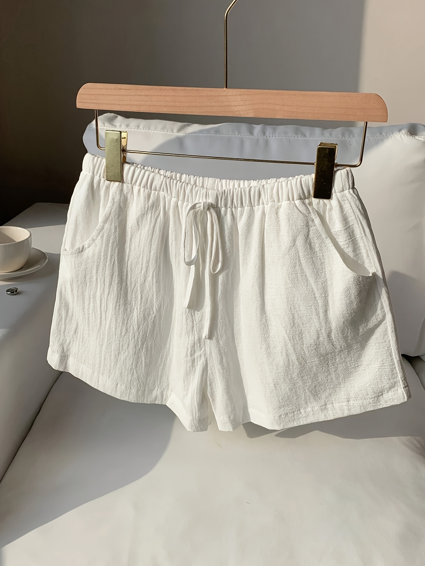 women's summer linen shorts loose fit solid color casual Temu