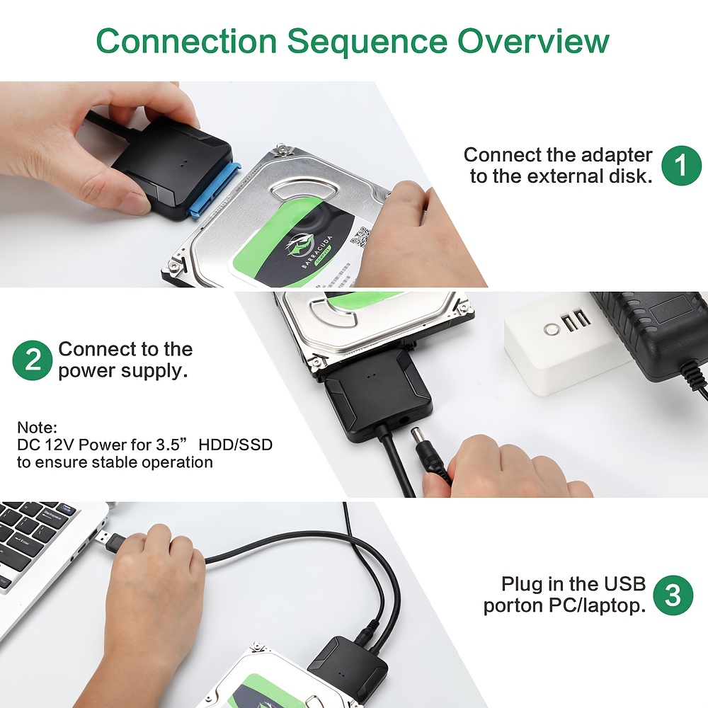 SATA to USB 3.0 Adapter Cable for 6.35/8.89 cm HDD/SSD - High-Speed Data Transfer, UASP Support, External Hard Drive Converter with Dual-Interface (USB 3.0 & SATA), No Battery Needed, Easy Installation, Data Transfer Cable | SATA Interface | Durable Cable