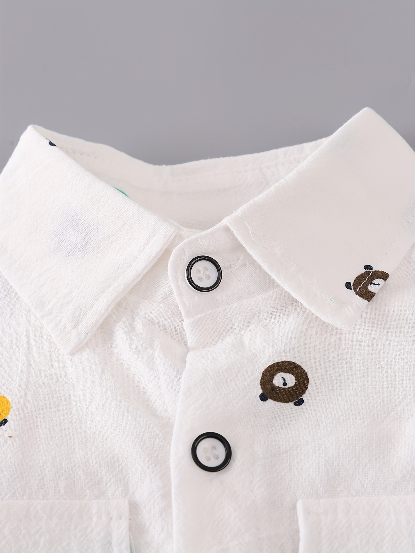 boys print outfit with a bear pocket long sleeve shirt and denim pants featuring a full button design for outdoor Product details 10