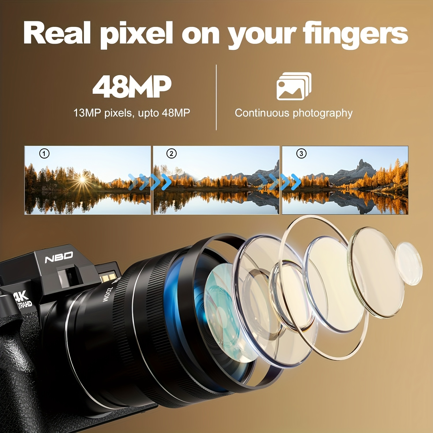 telecamera digitale nbd 48mp per fotografia con wifi e   app, fotocamera vlogging 4   , zoom 16x, -shake, scheda tf da 32gb, doppie batterie,   grandangolare 52mm e macro Dettagli dell'articolo 4