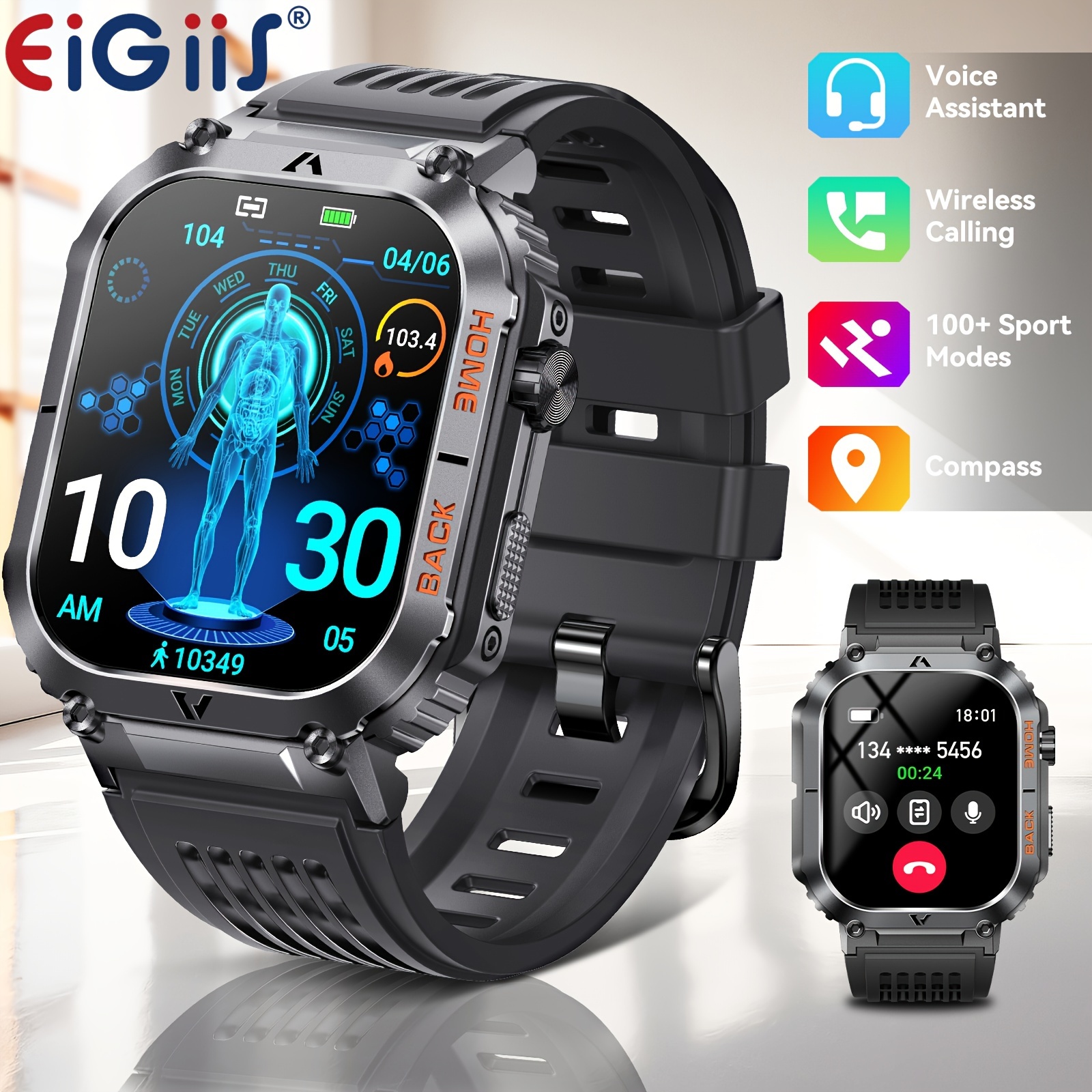 

Eigiis Smartwatch Activity Fitness Watch, Smart Watch For Men Wristwatch Big Screen, Outdoor Sports Smartwatches For Iphone & Android Phone Wireless Answer Call Text Message Reminder Smart Bracelet