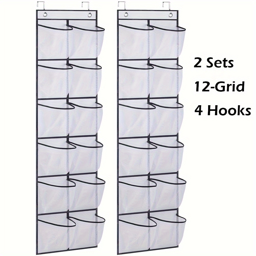 

2pcs Over-the-door Hanging Storage Bags With 12 Mesh Pockets - Foldable Fabric Organizer For Shoes, Toys, - Space-saving Wall Rack For Home, Dorm, Shoe Storage Organizer