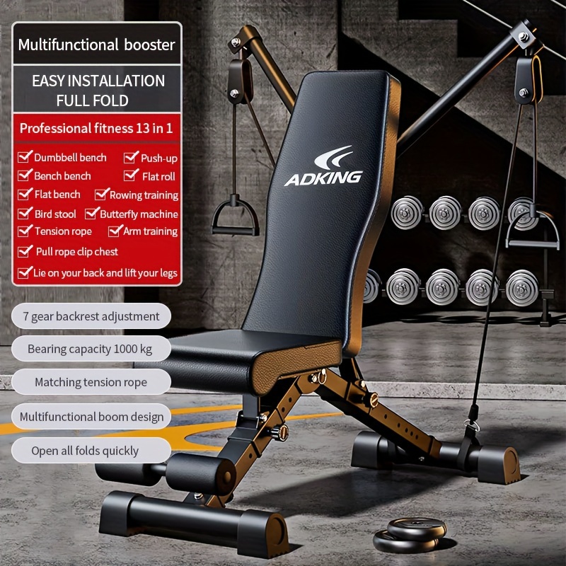 All-in-one Adjustable Weight Folding Workout Bench with Elastic