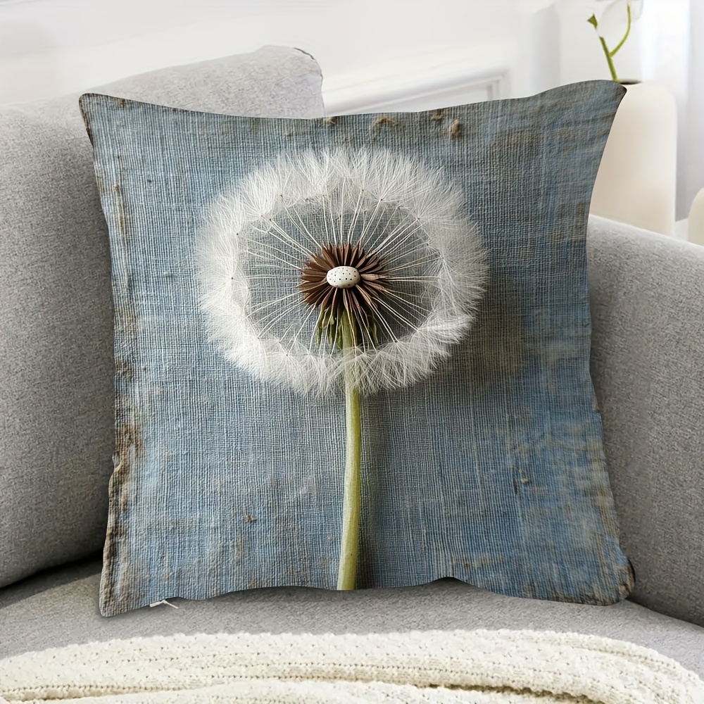 

1pc Vintage Dandelion Puff Design Pillow Cover, 18x18 Inch, Soft Short Plush, Double-sided Print, Machine Washable, Zipper Closure, Polyester Decorative Throw For Sofa And Bed, No Insert Included