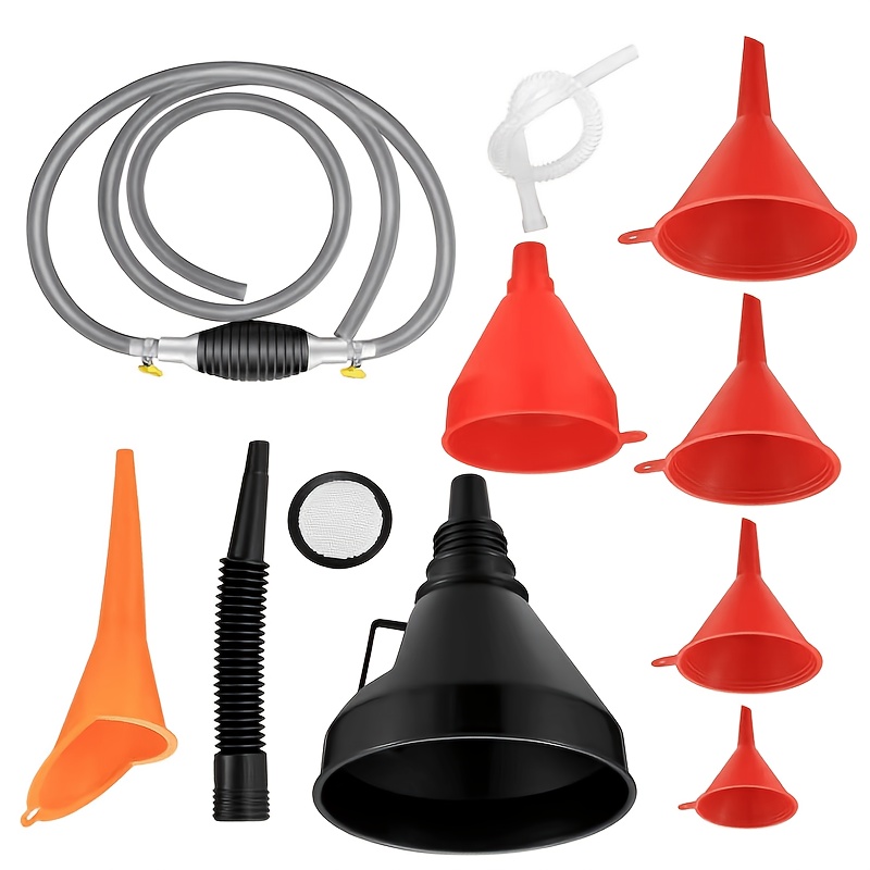 TEMU Funnel - 6pcs Set Of Car Funnels Or Motorcycle Funnel Kit With Manual Oil Pump - Plastic Oil Funnel With Right-angle Design - Detachable Nozzle