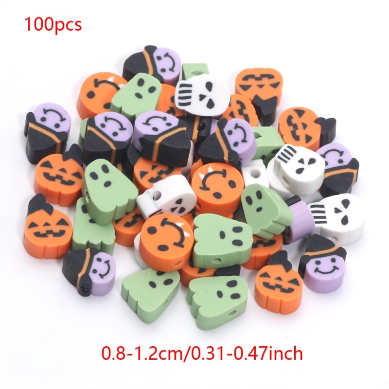 TEMU 8-12Mm 40/100pz Assortiti Casuali Halloween Perline di Argilla Molle Fai da Te, per Braccialetto Collana Orecchino Accessorio per Capelli Catena