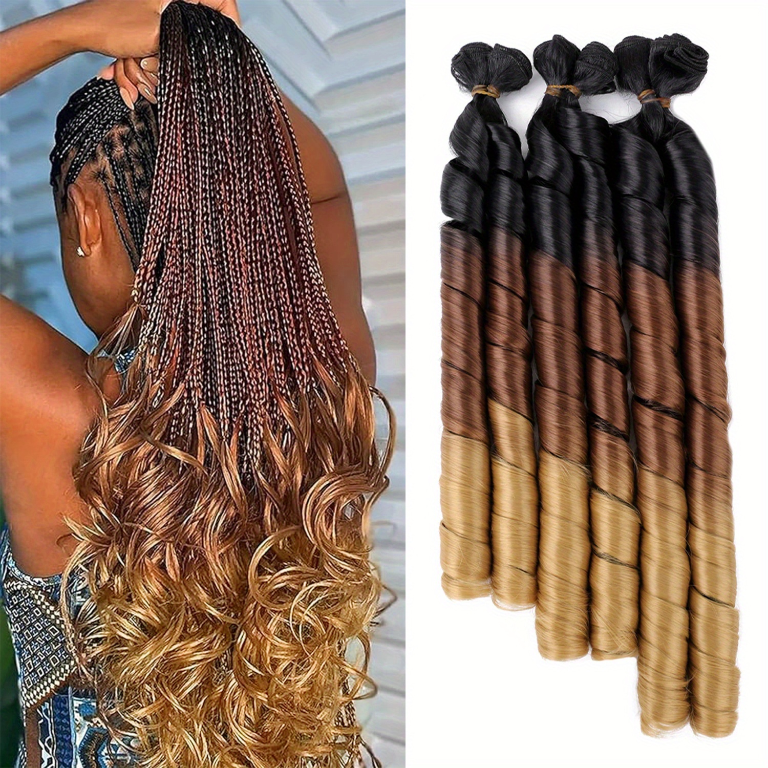TEMU Puces de cheveux bouclés français pour femmes 22 24 26 pouces, 6 boucles, cheveux bouclés ondulés et lâches, extensions de cheveux synthétiques