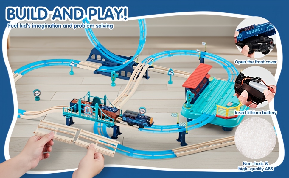 Electric Train Set, 360 ° Deformable DIY Train Track Set, Intercity Train Toys, Track Heads, Passenger Cars, Tracks, Rechargeable Lights And Sound, Birthday Gifts for Boys And Girls, Halloween Gift