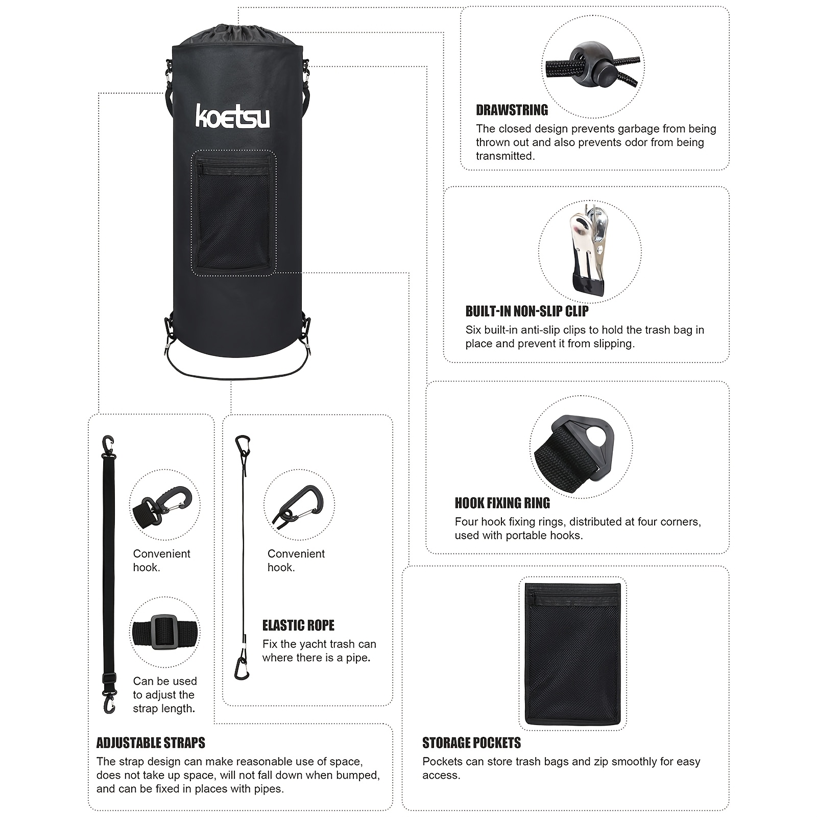 Boat Trash Can, Leakproof & Odor-Proof Hanging Garbage Bin