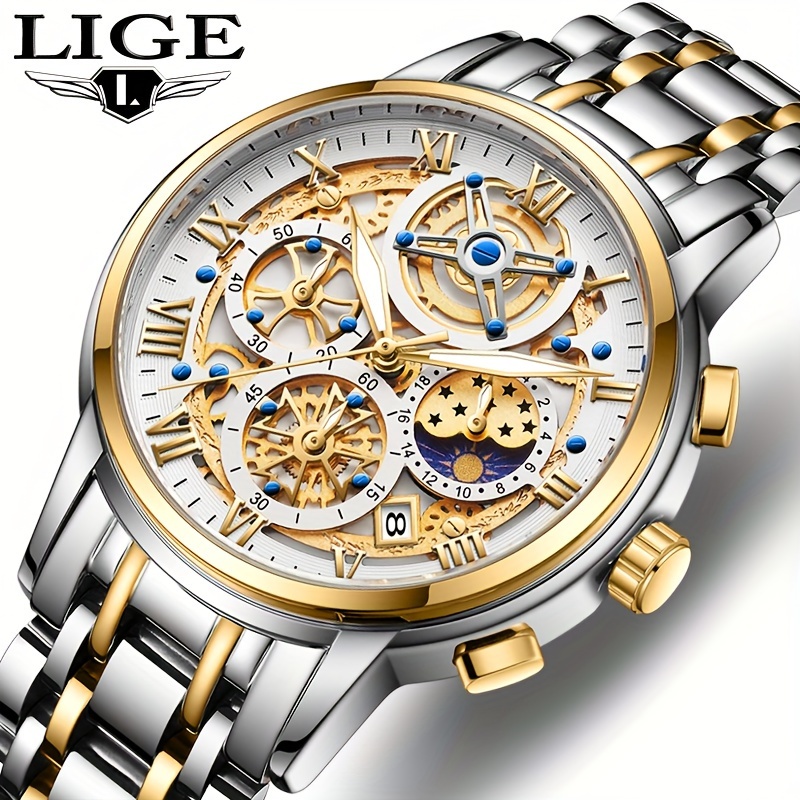 

Lige Business Men's Waterproof And Drop Resistant World Time Wrist Watch, Best Choice For Holiday Gifts