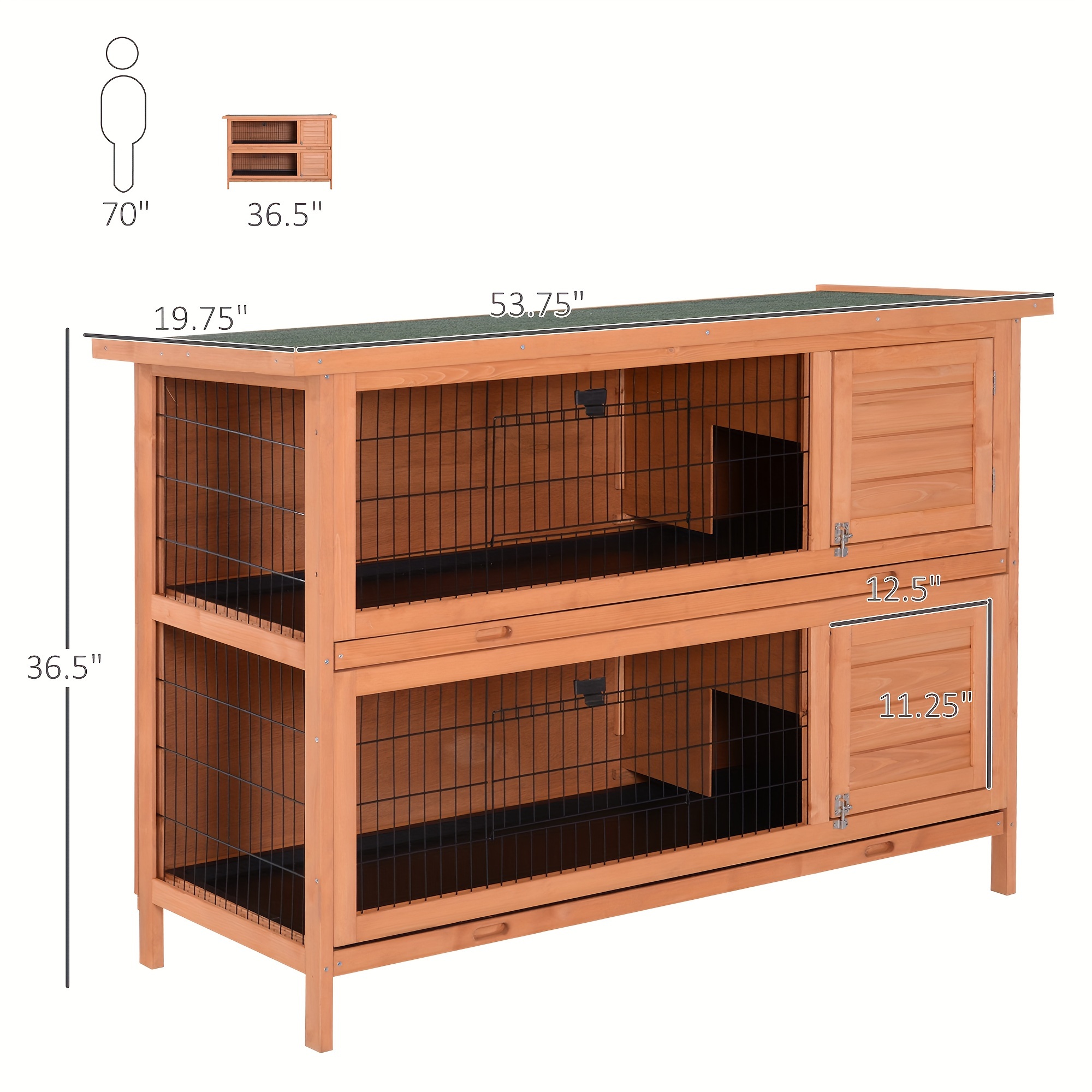 

Pawhut 54" 2-story Large Rabbit Hutch Bunny Cage Wooden Pet House Small Animal Habitat With Lockable Doors, Tray And Waterproof Roof For Outdoor/indoor Natural