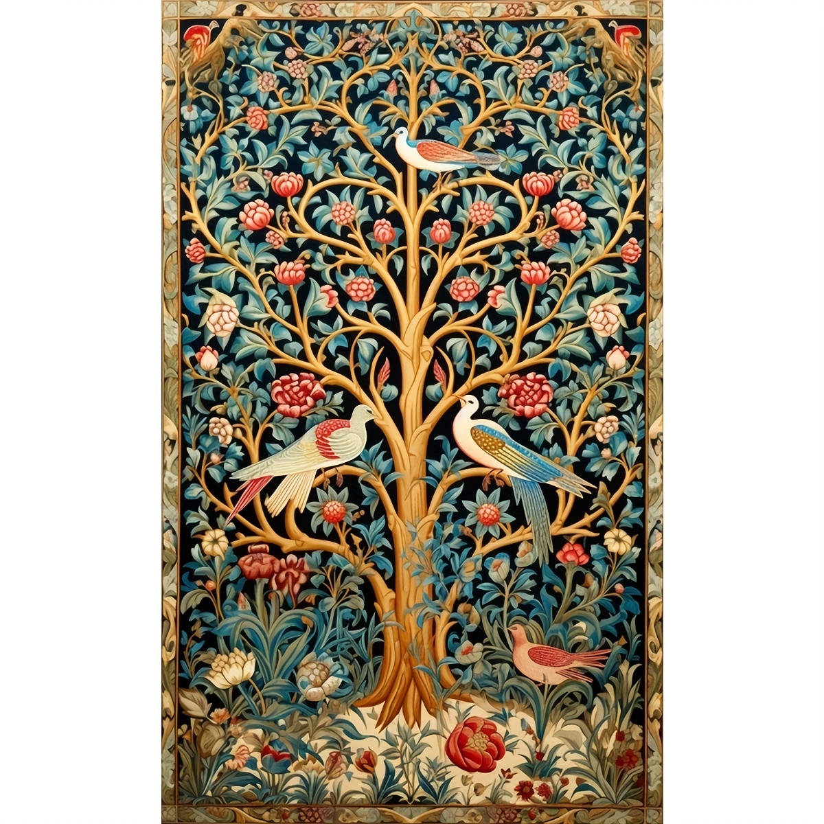 

Tree Of Life & Animals Cross Stitch Kit - Complete Embroidery Set For Living Room & Bedroom Decor, Includes Pattern, Fabric, Thread, Needle & Instructions, 15.7x27.6 Inches