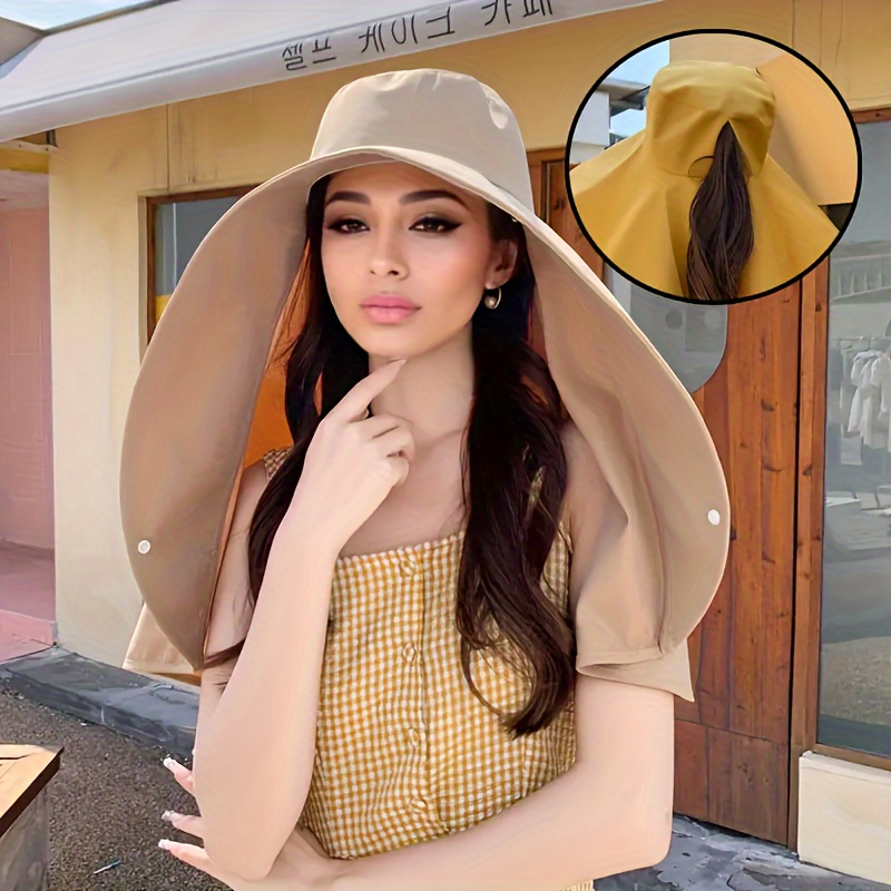 

Women's Sun Protection Hat With Neck Cover, Foldable Wide Brim Summer Beach Cap, Lightweight Breathable For Spring-summer Season, Face Protective Outdoor Wear