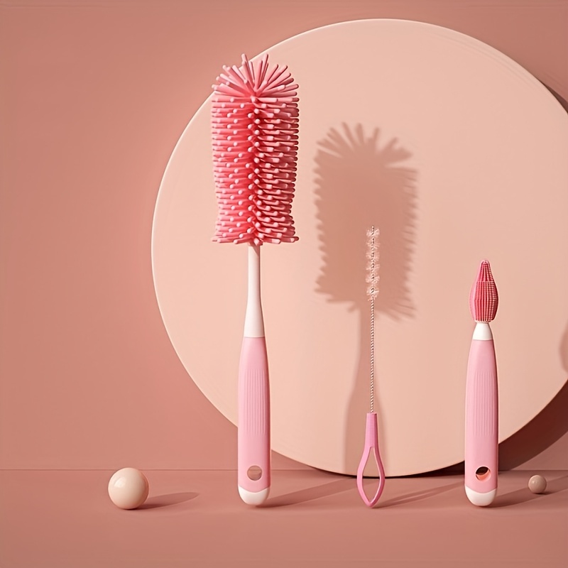 3pcs Silicone Bottle Cleaning Brush Set With Long Handle - Perfect For Bottles, Sports Water Bottles, Vases And Glassware