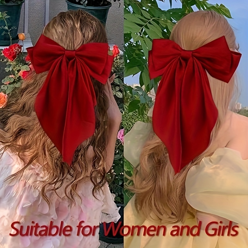 

1pcs Long Ribbon Bow Clip, Ponytail Hair Clip, Solid Color Ribbon Bow Shaped Hair Clip, Christmas Dressing Props