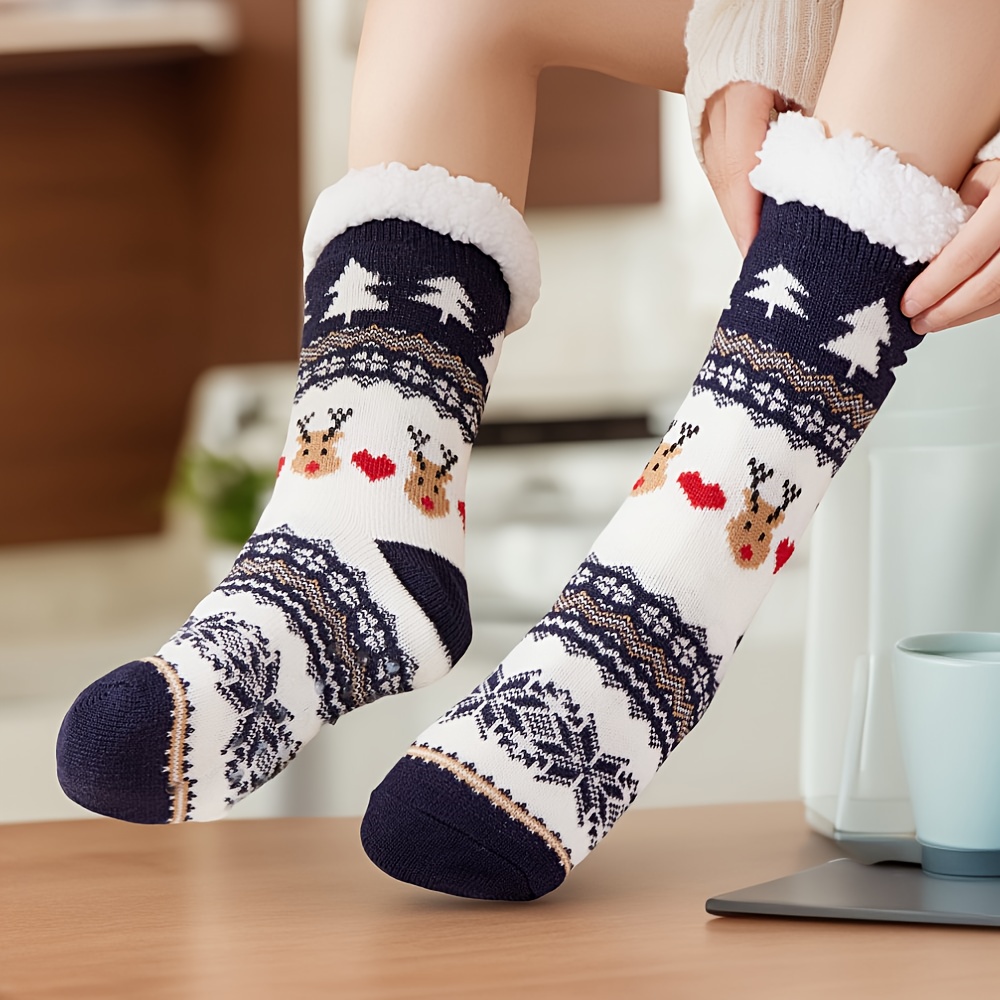 TEMU 1 Paire de Chaussettes Thermiques de Noël Doublées en Peluche, Chaussettes Douces et Confortables, Chaussons et Chaussettes pour Femme