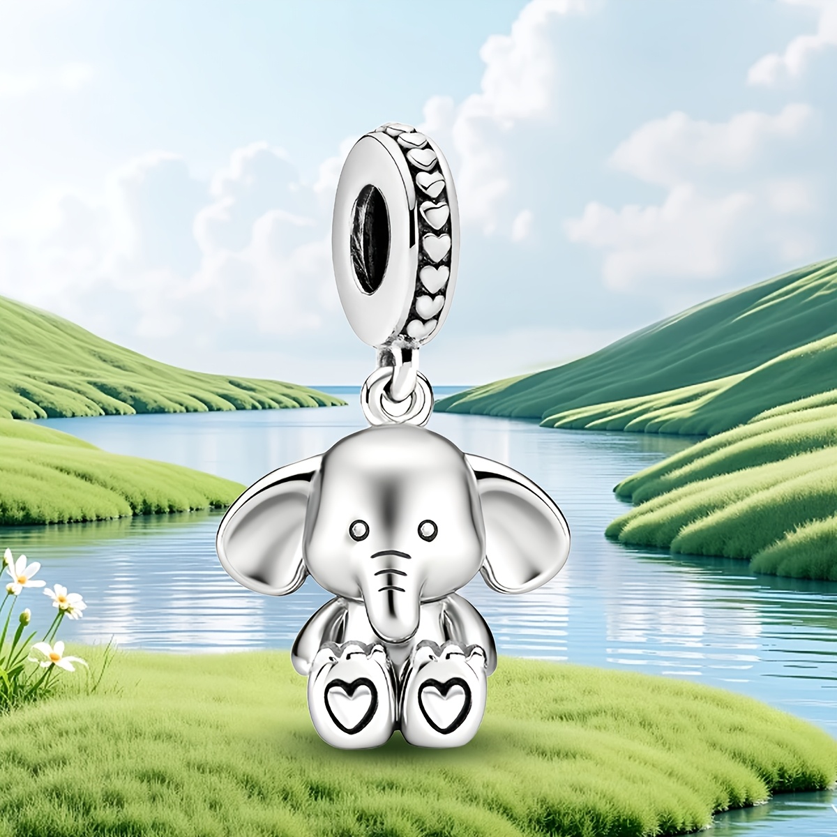 Sitting Elephant DIY Pendant, 925 Silver Plated