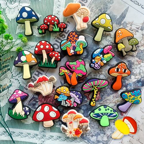 16pcs random mushroom series shoe charms colorful mushrooms green mushrooms mushroom shoe accessories suitable for clog shoes diy decoration accessory parts for bubble slippers and sandals shoe decor beach bag