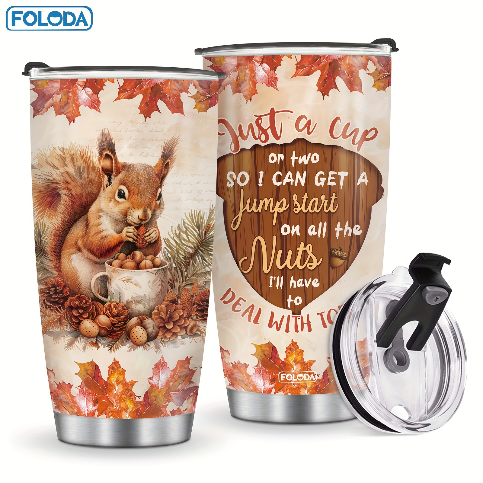 

Foloda 20oz Stainless Steel With Clear Lid - Cute Squirrel & Autumn | Vacuum Insulated Coffee Mug For | Ideal For Christmas, Thanksgiving, Day Gifts, Squirrel Decor