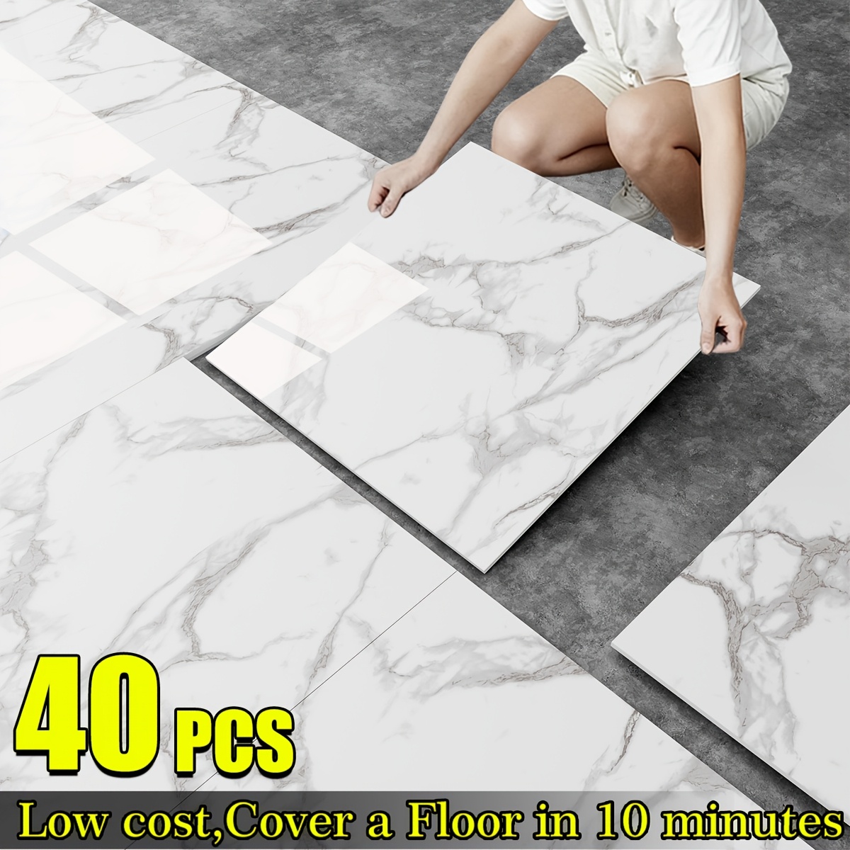 20/40pcs Glossy Marble Pattern Wall Decals Adhesive, Waterproof, Removable Vinyl Stickers With Luxurious Marble Design, And Clean, Perfect For Bathrooms, Kitchens, And Living Rooms