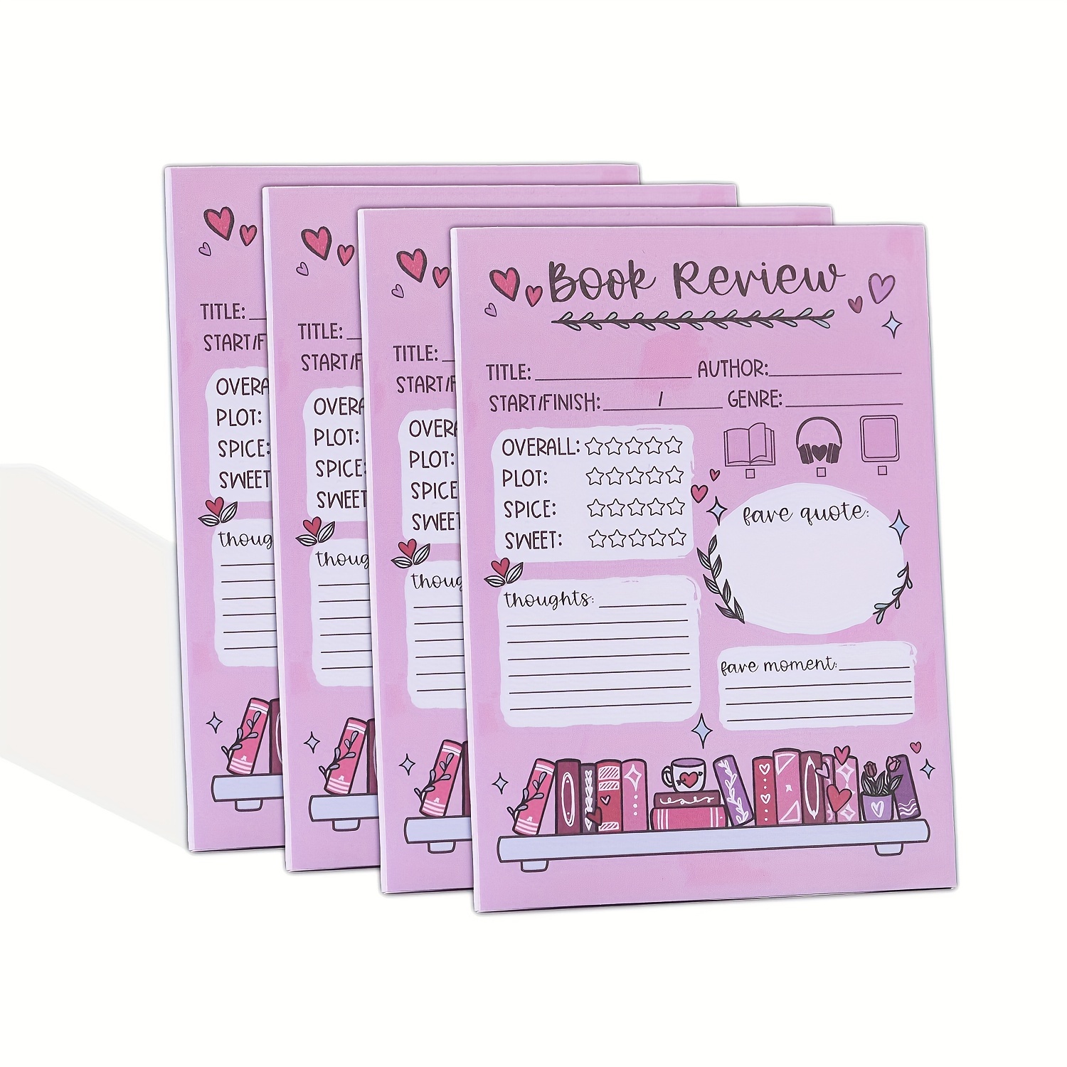 

4pcs Book Review Note Pads, Self-adhesive Reading Note Notepads, 5.5 X 3.9 Inch, 40 Sheets Per Pad, Paper Material, With Journal Bookmark Supplies For Book Reviews