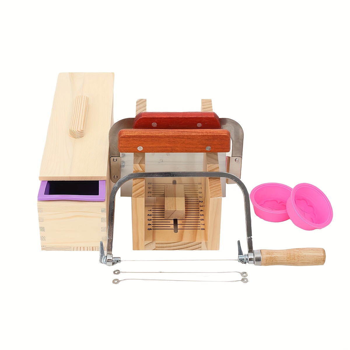 TEMU Diy Soap Silicone Mould Set 9 Piece, Practical Adjustable Wood Soap Cutter Kit, Soap Making Tool, Soap Making Kit With Wooden Box, Silicone Soap