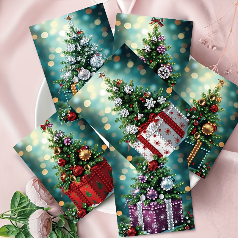TEMU 6pcs Diy Diamond Painting Greeting Cards With Rhinestone Craft Kits - Complete Gift Box Suitable For Holidays, Birthdays, Weddings | Round &