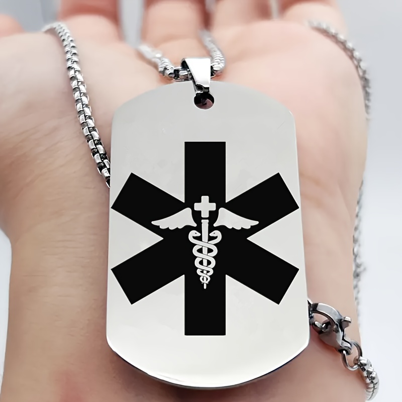 Custom Alarm Necklace ID Name Phone Number Initials Pendant Necklace Men