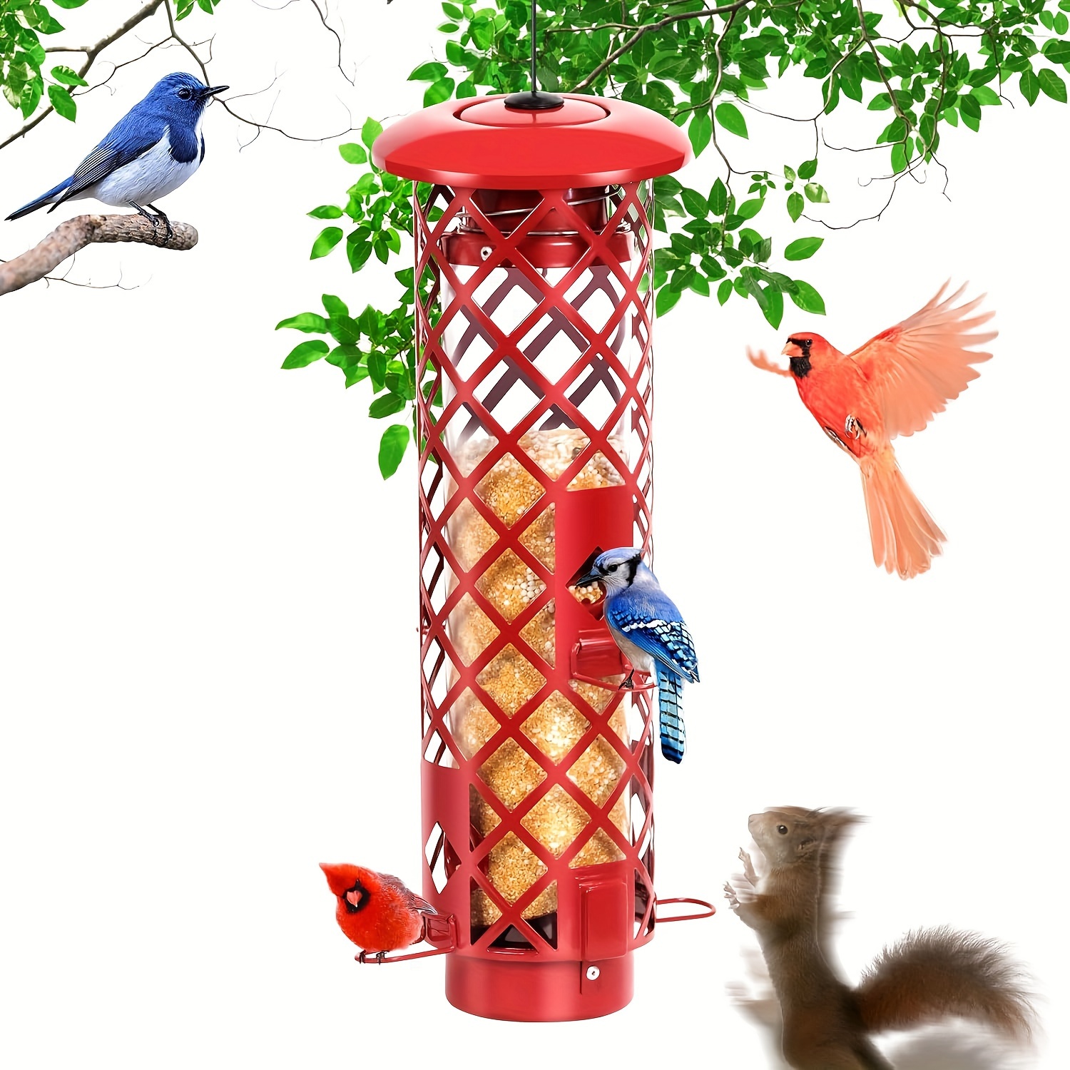 

Squirrel Proof Bird Feeder For Outdoors Hanging, Weight Activated Metal Bird Feeders, 3 Lb Capacity, Durable Tube Mesh Birdfeeder Squirrel-proof For Outside Wild Birds