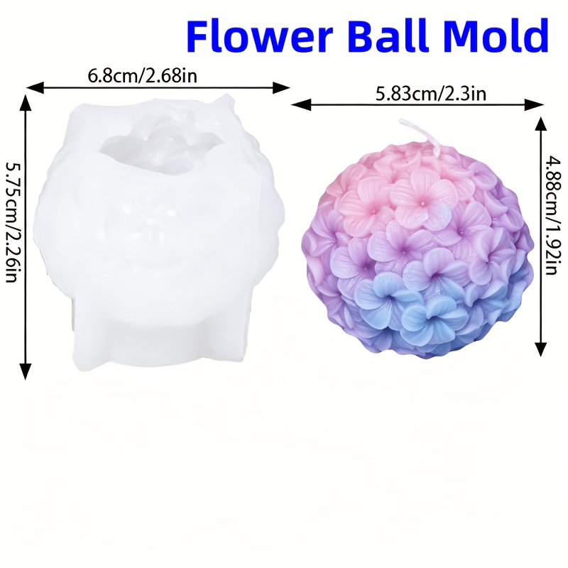 TEMU Reusable Silicone Hydrangea Flower Ball Mold - 3d Floral Petal Sphere Suitable For Candle Making, Resin Crafts, Soap Molds, Diy Frangipani Wax &