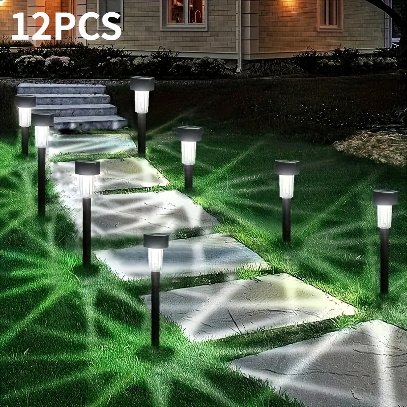 12pcs Solar Plastic Lawn Lights Outdoor Landscape Lamps For Yard Patio Pathway And Lighting