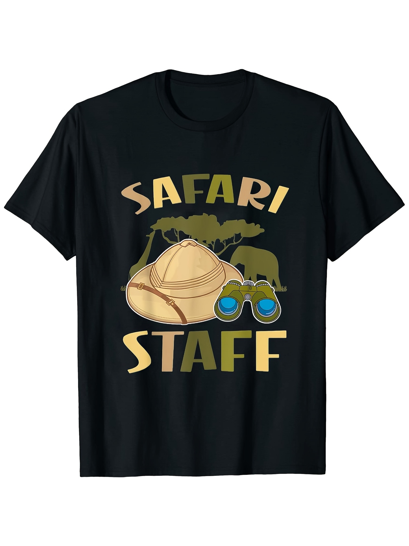 item picture mens   staff   graphic t shirt black cotton crew neck with cartoon animal binoculars design     casual wear or zoo   zoo shirt