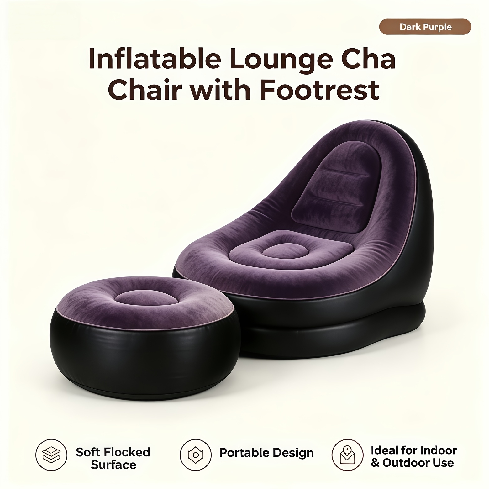 Image of Inflatable Sofa For Indoor And Outdoor Use, Air-filled Couch With Footrest, Portable Couch, Casual Recliner For Adults, Relaxation Sofa Bed For Home, Outdoor Camping Sofa Bed, , Ideal For Camping
