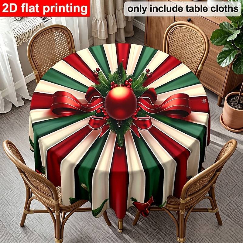 TEMU Nappe Ronde, 1 pièce/Plat 2D, Nappe Ronde Style Bonbons de Noël, Couleur Contrastée Rouge et Verte pour Décoration de Salle à Manger, Nappe à