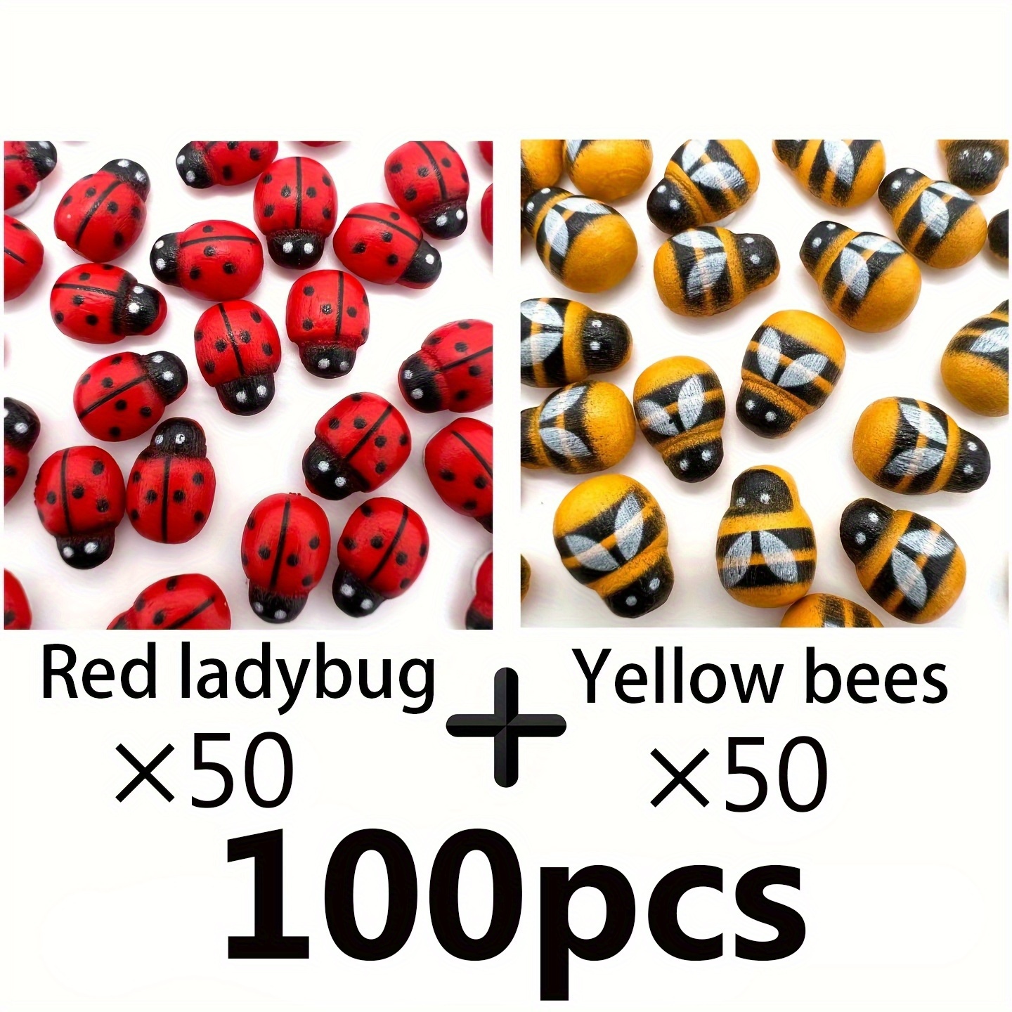 TEMU 50/100 uds. de pegatinas autoadhesivas de madera con abejas y mariquitas - Pegatinas decorativas miniatura hechas a en tamaños de 9X13 mm y 8X11