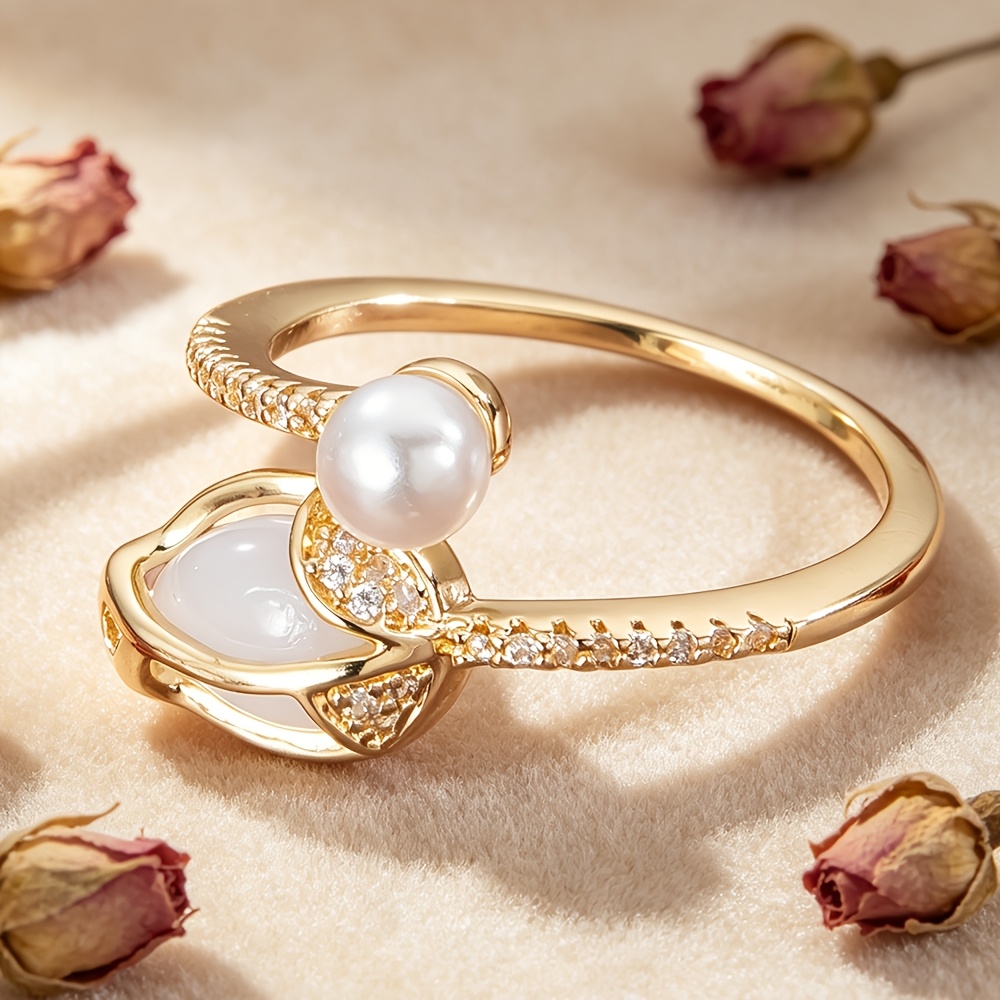 TEMU Tulip Bud Ring, Gentle And Lightly Luxurious Design, Elegant Jewelry For Women