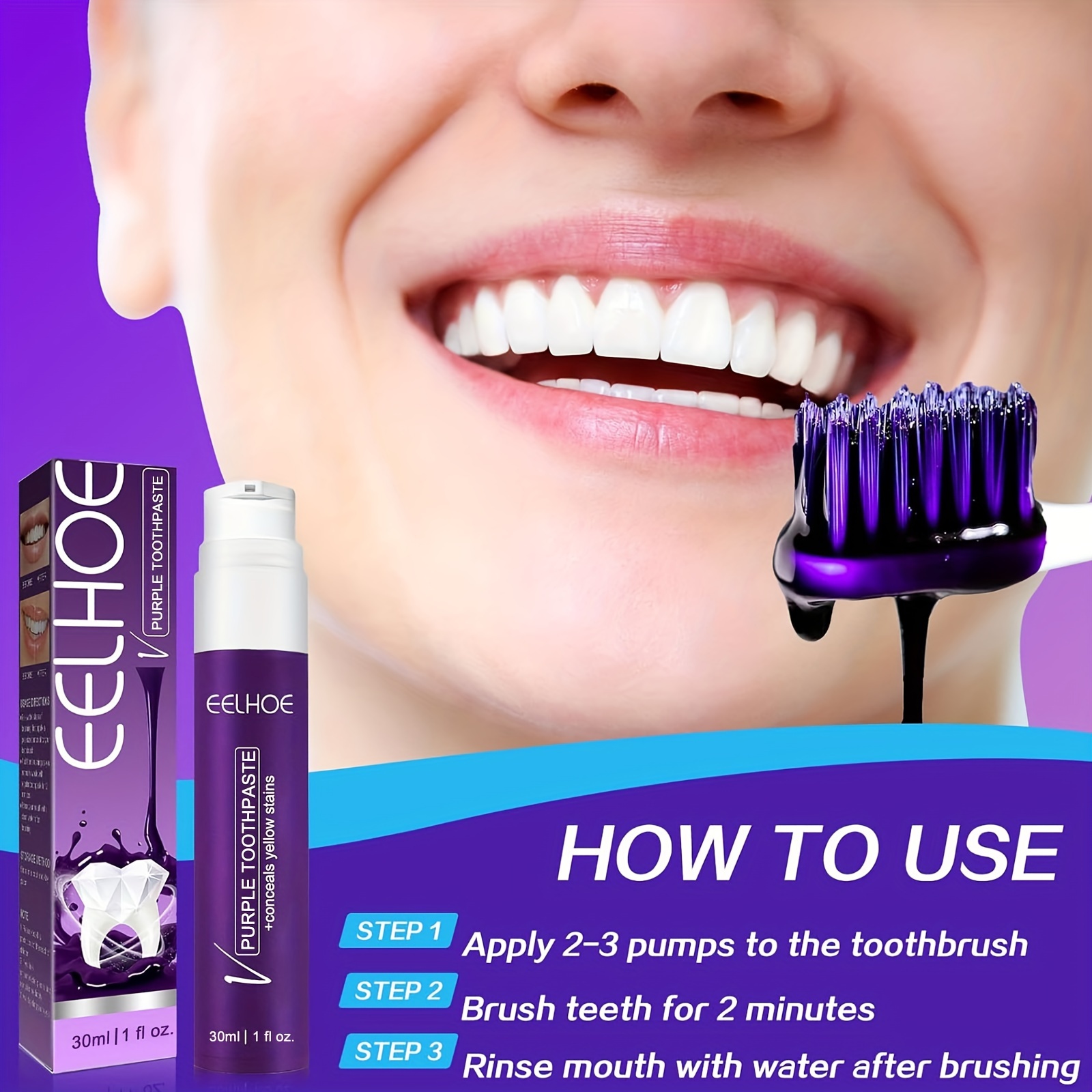 eelhoe purple toothpaste for whitening herbal   deep   formula 30ml effective basic cleaning whiten teeth in 28 days with peppermint   sorbitol details 4