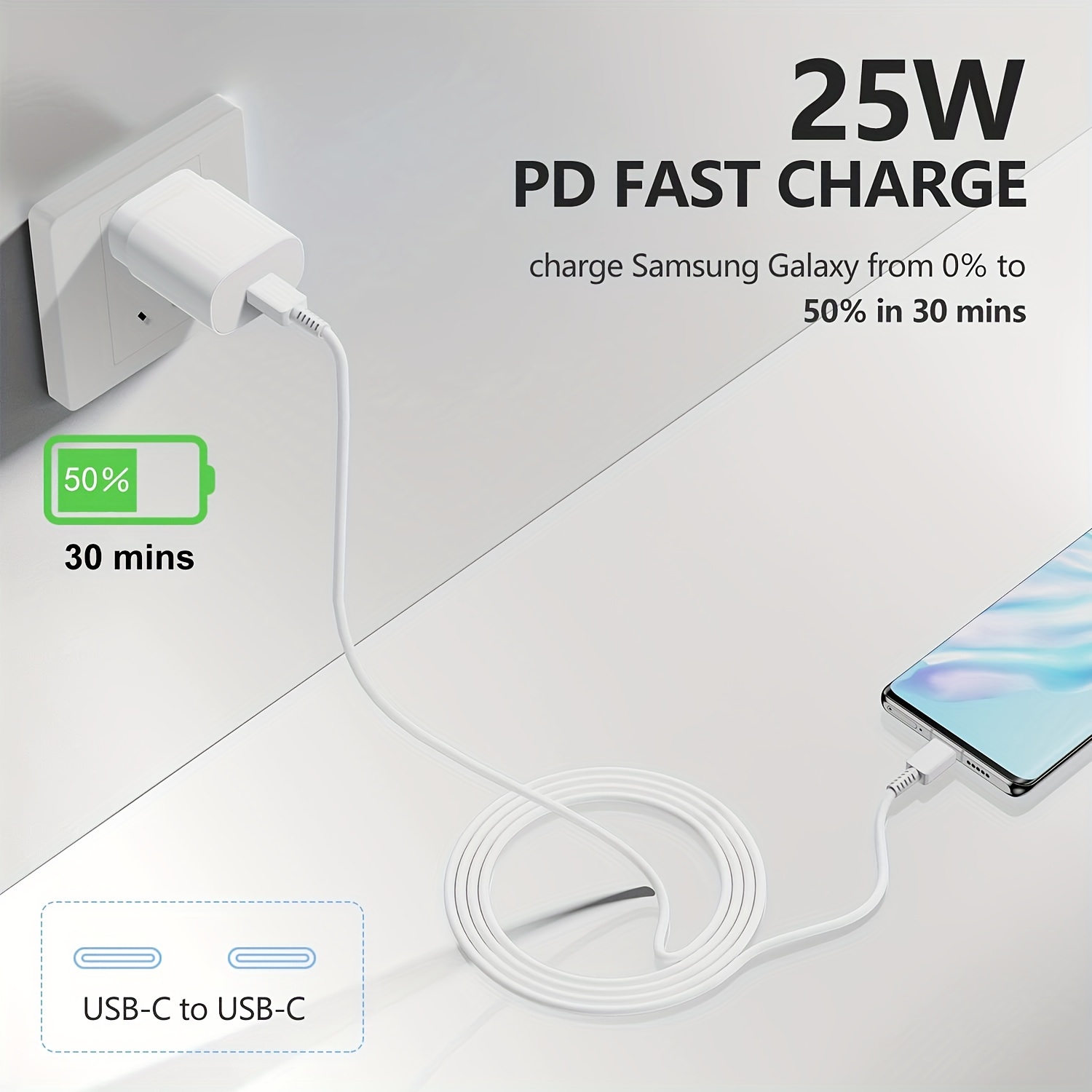 

2 Pack- S23 S22, S21, Note 20 Fast Charging Type C, 25w Usb C Charger Type C Wall Charger For Ipad &10ft Phone Cable S20/ S21