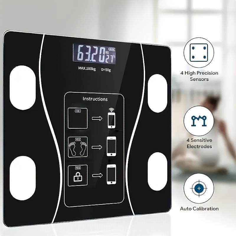 TEMU Smart Bathroom Scale, Digital Weight Scale, Body Fat Scale, With Backlit Led Display And Sturdy Tempered Glass, Compact Size, Weighing Up To 400