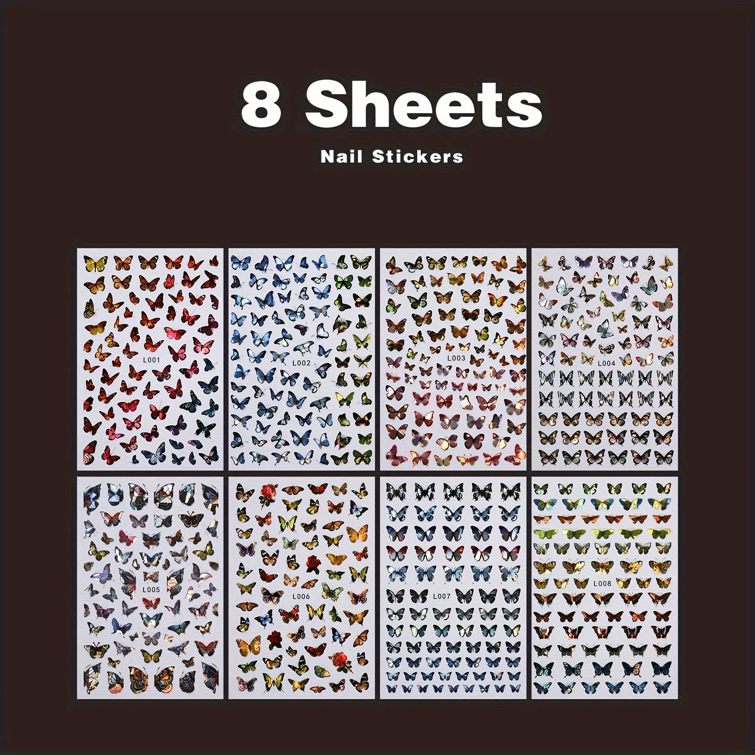 8 Sheets 3d Nail Stickers, Laser , Self-adhesive Nail Art Decals, Nail Supplies For Women And