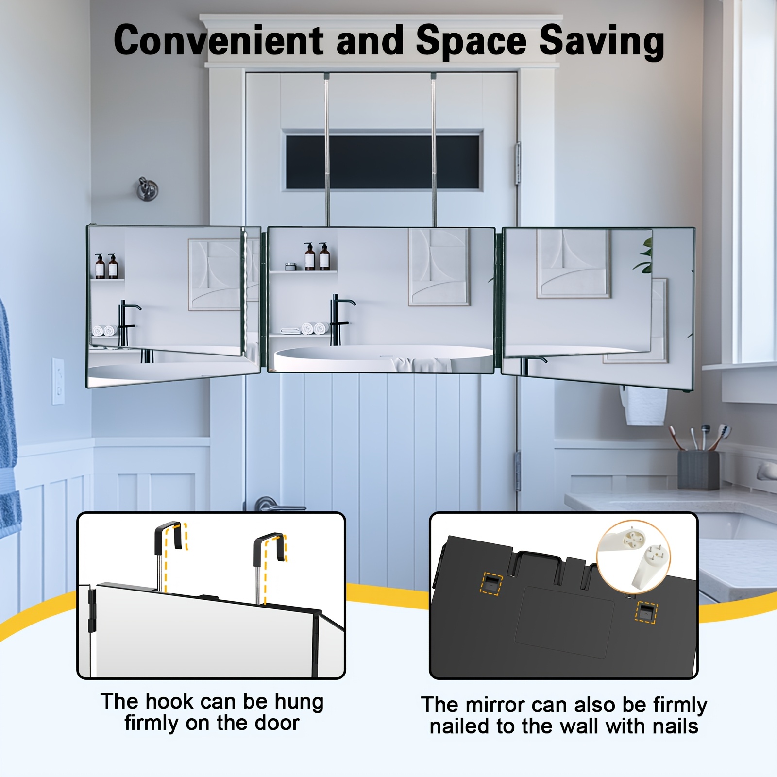 Foldable 3-Panel Vanity Mirror with Suction Cups