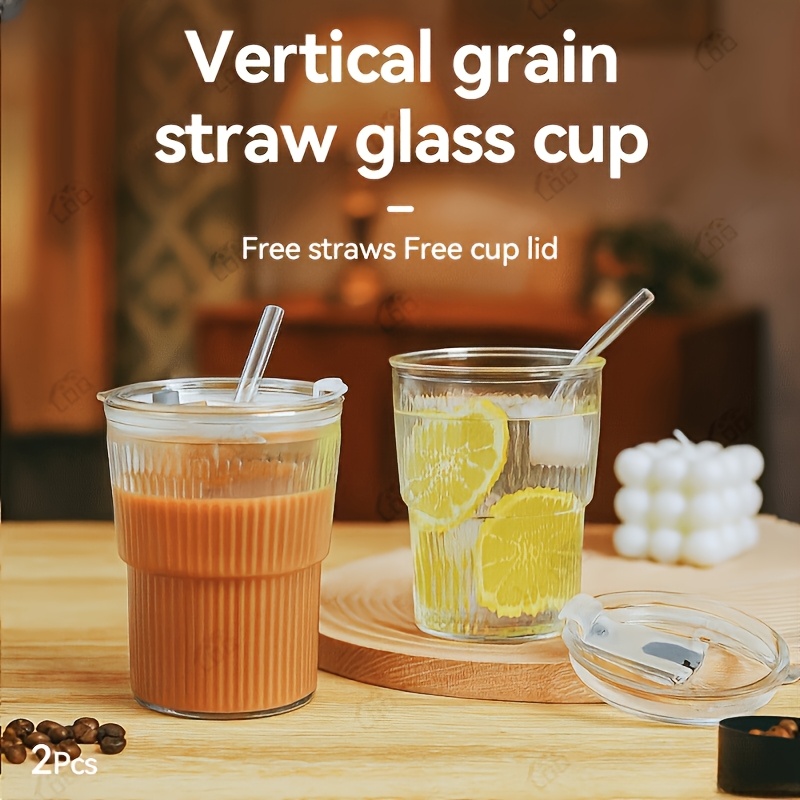 TEMU 2-pack Glass Coffee Cups With Straws And Lids - 11.5 Oz/340 Ml Reusable Heat-resistant Glass Tumblers, Durable And Dishwasher Safe - Glass Cups