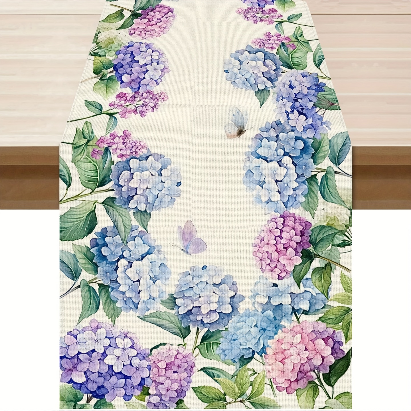 TEMU 1pc, Purple Flowers Leaves Spring Table Runner Burlap Table Decoration For Summer Seasonal Home Kitchen Dining Dinner Indoor Holiday Farmhouse