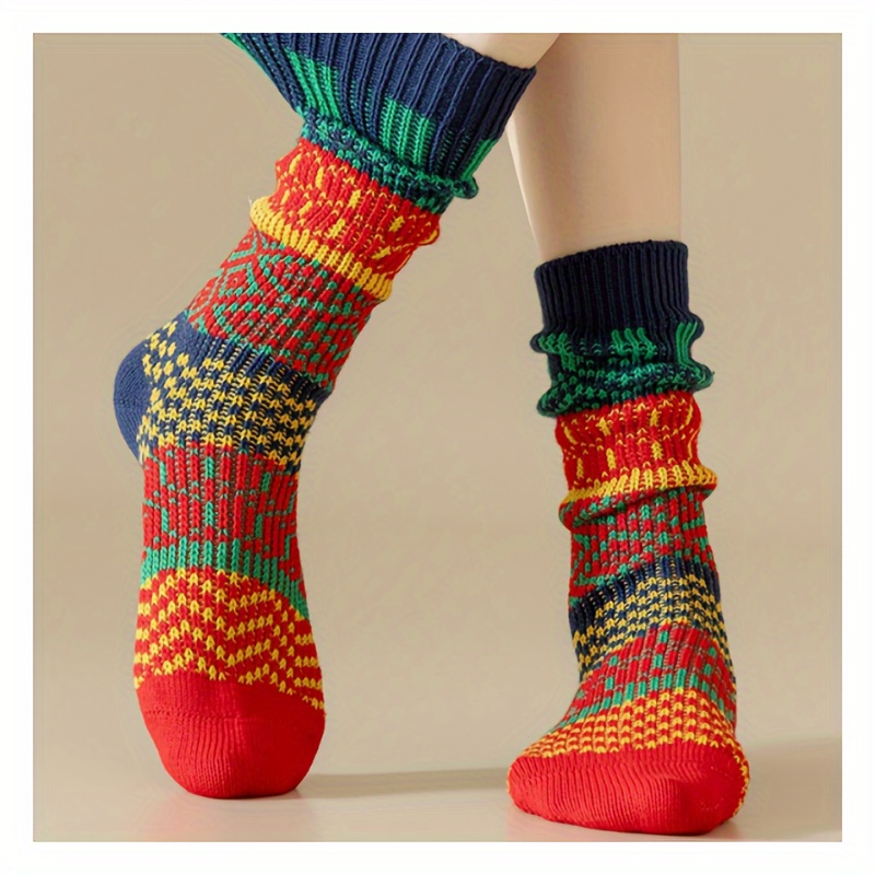 

1 Pair Trendy Colorful Knitted Crew Socks, Comfy Breathable Casual Simple Style Socks, Perfect For Outdoor Activities